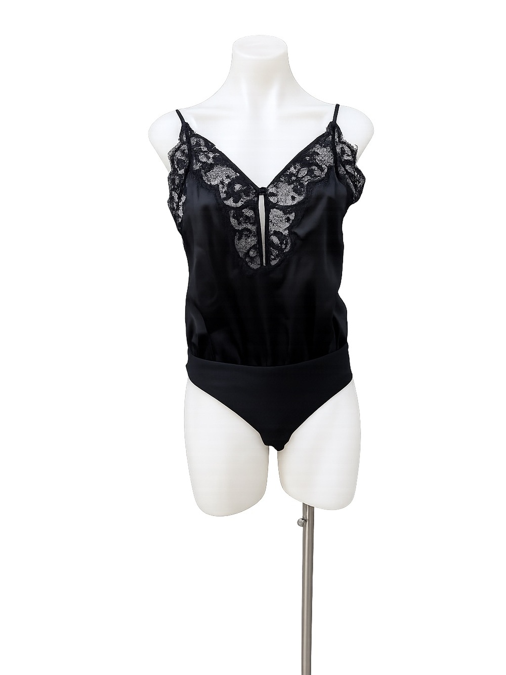 Cami NYC Black Satin Lace-Trim Bodysuit